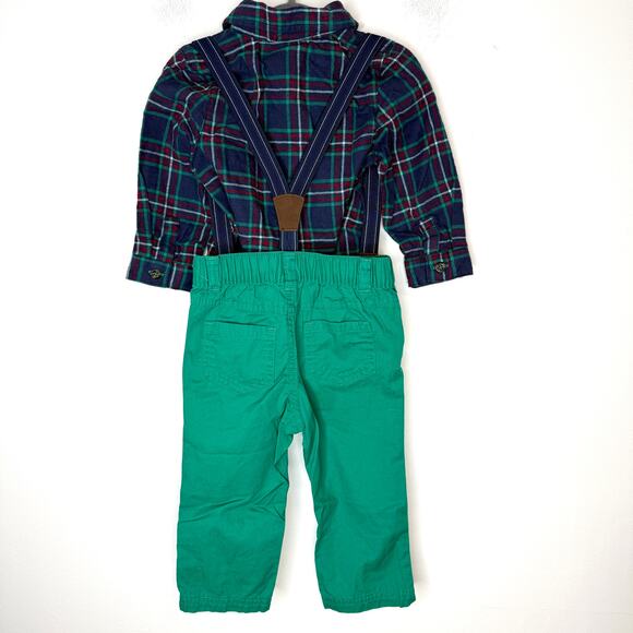 Cat & Jack Baby Boy Plaid Suspenders Holiday Christmas Set Size 12 Months - Picture 6 of 11